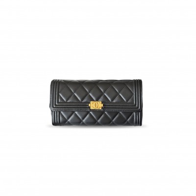 CHANEL LAMBSKIN QUILTED LONG WALLET BLACK A80286 (19*10.5*3cm)